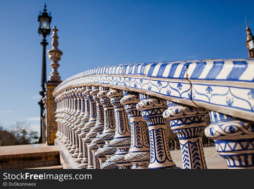 Azulejos or ceramic art in Seville, Spain. Spanish Square Plaza de Espana