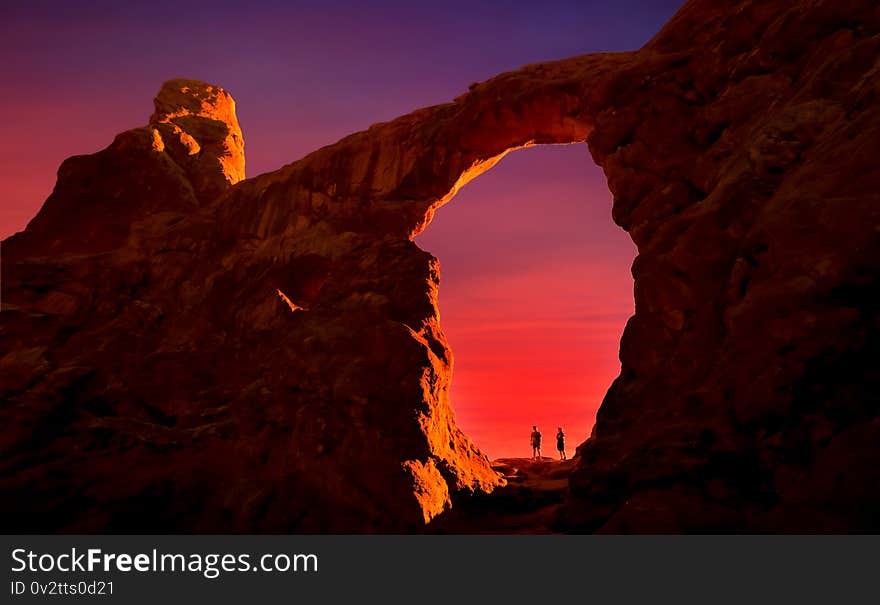 Large cove double arch in sun set