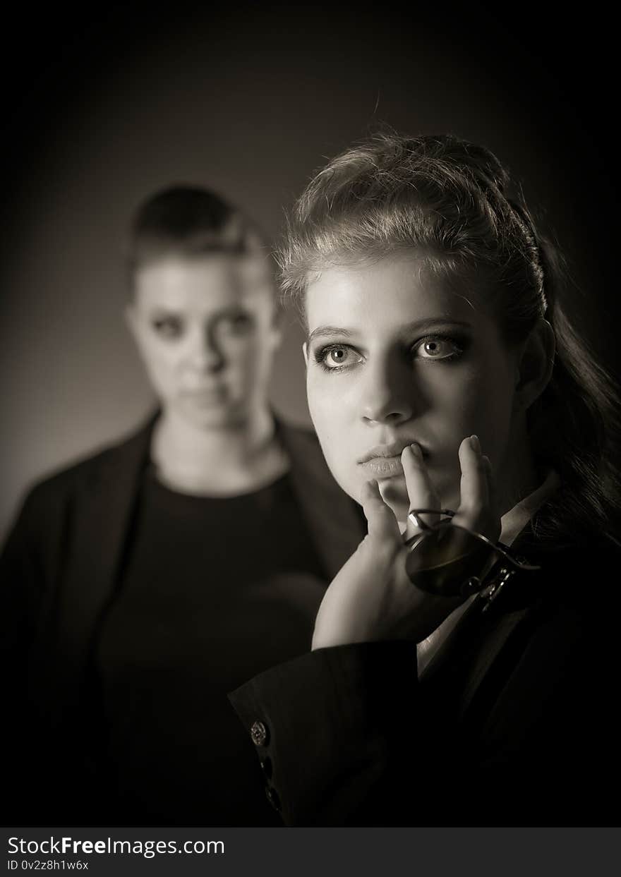 Two young girls in the room