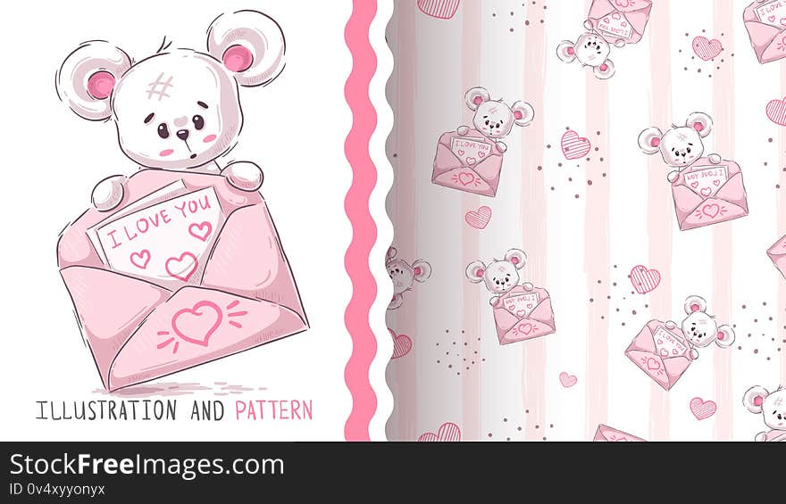 Bear and bear - seamless pattern. Hand draw