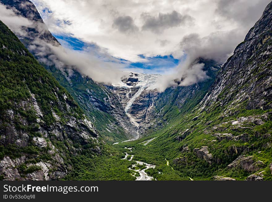 Beautiful Nature Norway natural landscape. Glacier Kjenndalsbreen. Beautiful Nature Norway natural landscape. Glacier Kjenndalsbreen