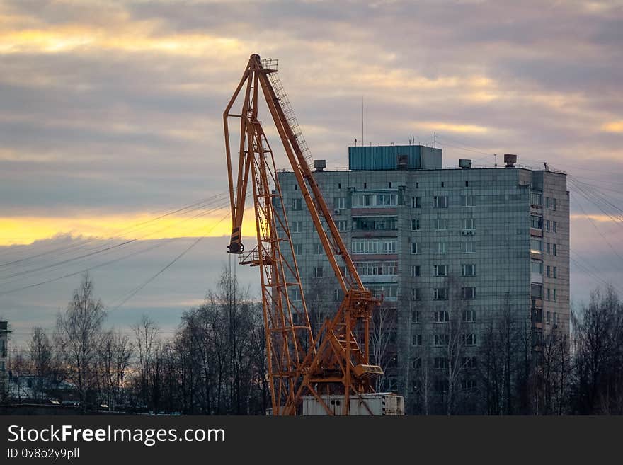 sunset in the port of Tchaikovsky