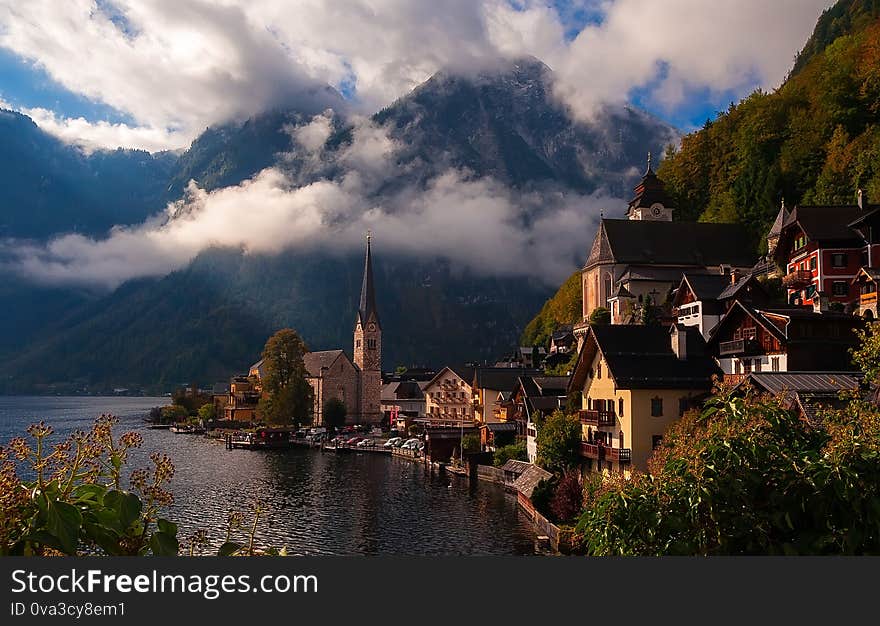 Morning lights in the town of Hallstatt, Austria. Morning lights in the town of Hallstatt, Austria