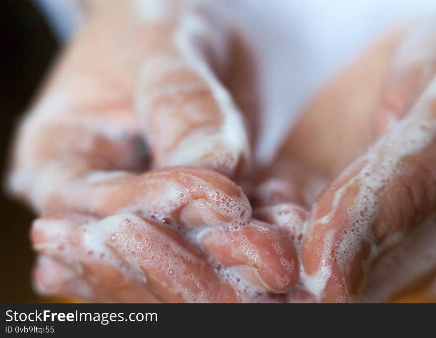 Washing hands. Rubbing with a soap