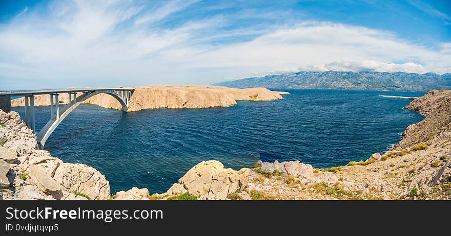 Pag Bridge - Paski bridge that connects the island of Pag to the Croatian mainland above an Adriatic Sea strait called Ljubacka vrata