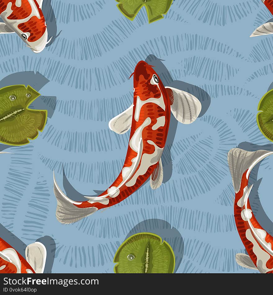 Fish seamless pattern can be used for wallpaper, website background, textile printing. Koi fish seamless