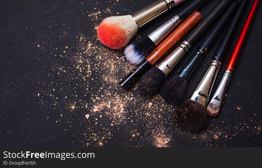 Set of different makeup brushes, makeup tools