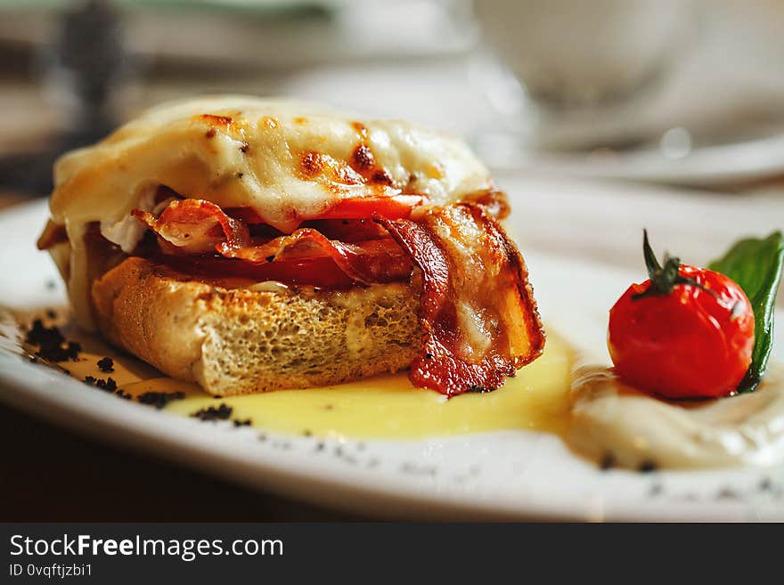 A close up of Croque Monsieur on a plate