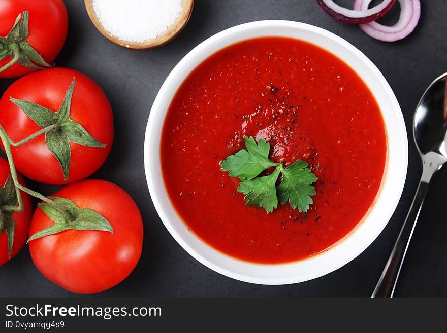 A plate with gazpacho - traditional Italian soup