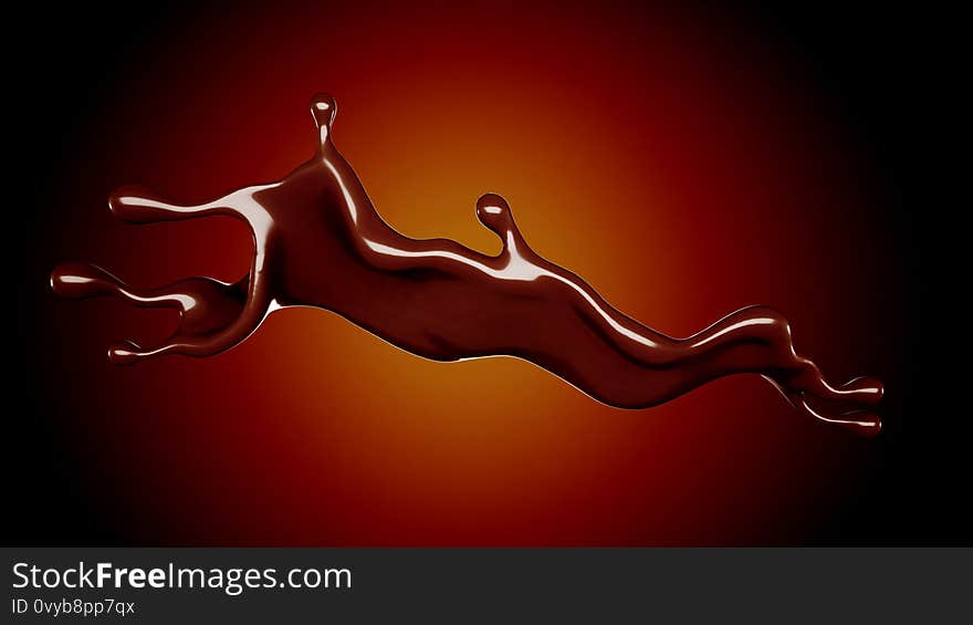 A splash of chocolate on a brown background. 3d illustration, 3d rendering