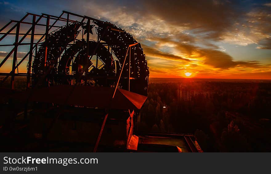 Sunrise over Pripyat, Chernobyl, Aerial View