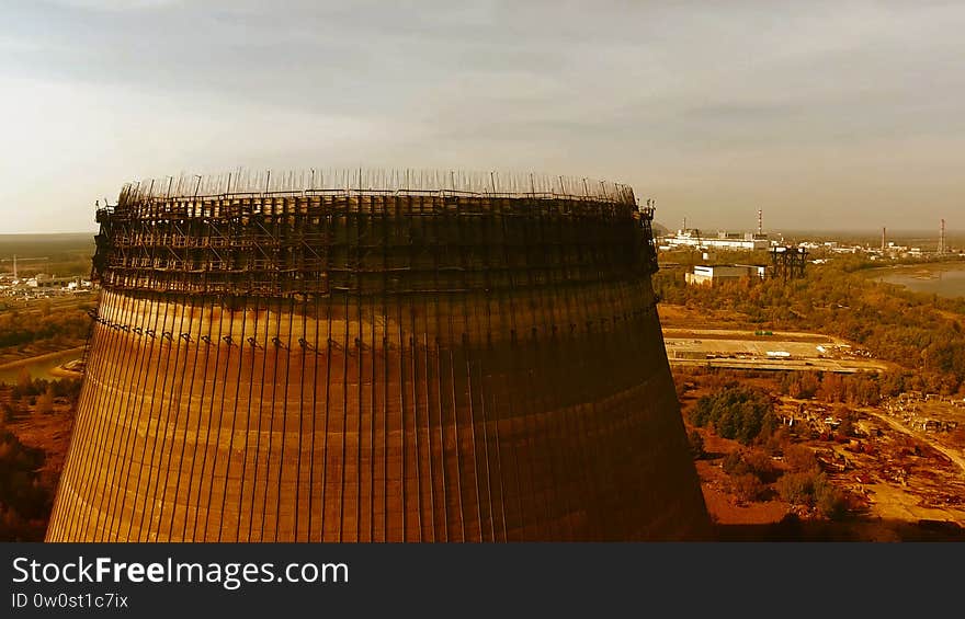 Chernobyl`s Cooling Towers, Aerial View, Beautiful Landscape