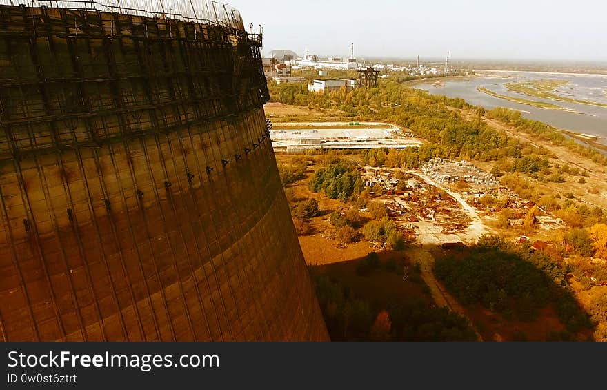 Chernobyl`s Cooling Towers, Aerial View, Beautiful Landscape