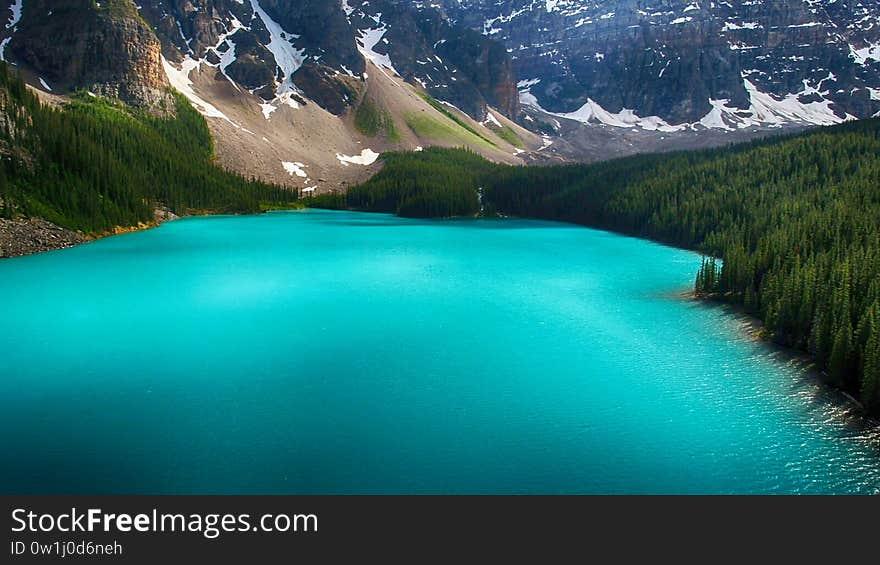 Moraine Lake is a glacially fed lake in Banff National Park, 14 kilometres outside the Village of Lake Louise, Alberta, Canada. It is situated in the Valley of the Ten Peaks, at an elevation of approximately 1,884 metres. The lake has a surface area of 50 hectares. Moraine Lake is a glacially fed lake in Banff National Park, 14 kilometres outside the Village of Lake Louise, Alberta, Canada. It is situated in the Valley of the Ten Peaks, at an elevation of approximately 1,884 metres. The lake has a surface area of 50 hectares.