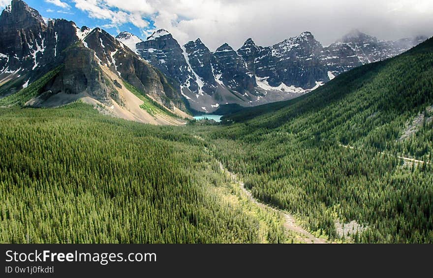 Moraine Lake is a glacially fed lake in Banff National Park, 14 kilometres outside the Village of Lake Louise, Alberta, Canada. It is situated in the Valley of the Ten Peaks, at an elevation of approximately 1,884 metres. The lake has a surface area of 50 hectares. Moraine Lake is a glacially fed lake in Banff National Park, 14 kilometres outside the Village of Lake Louise, Alberta, Canada. It is situated in the Valley of the Ten Peaks, at an elevation of approximately 1,884 metres. The lake has a surface area of 50 hectares.