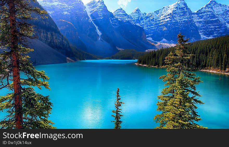 Moraine Lake is a glacially fed lake in Banff National Park, 14 kilometres outside the Village of Lake Louise, Alberta, Canada. It is situated in the Valley of the Ten Peaks, at an elevation of approximately 1,884 metres. The lake has a surface area of 50 hectares. Moraine Lake is a glacially fed lake in Banff National Park, 14 kilometres outside the Village of Lake Louise, Alberta, Canada. It is situated in the Valley of the Ten Peaks, at an elevation of approximately 1,884 metres. The lake has a surface area of 50 hectares.