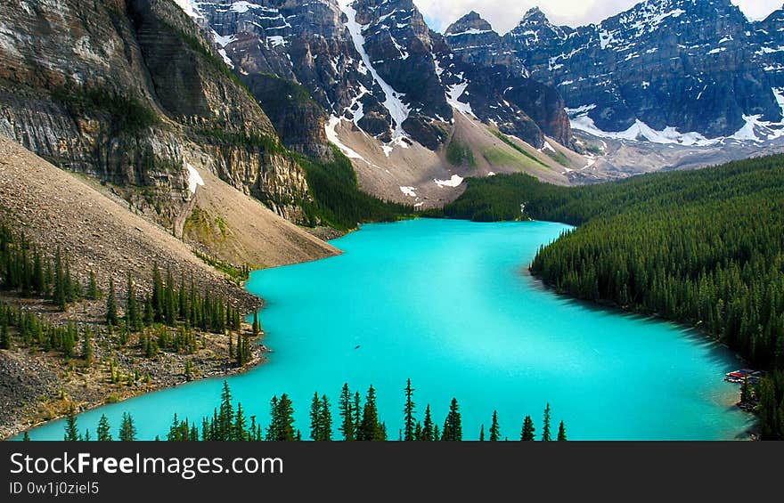 Moraine Lake is a glacially fed lake in Banff National Park, 14 kilometres outside the Village of Lake Louise, Alberta, Canada. It is situated in the Valley of the Ten Peaks, at an elevation of approximately 1,884 metres. The lake has a surface area of 50 hectares. Moraine Lake is a glacially fed lake in Banff National Park, 14 kilometres outside the Village of Lake Louise, Alberta, Canada. It is situated in the Valley of the Ten Peaks, at an elevation of approximately 1,884 metres. The lake has a surface area of 50 hectares.