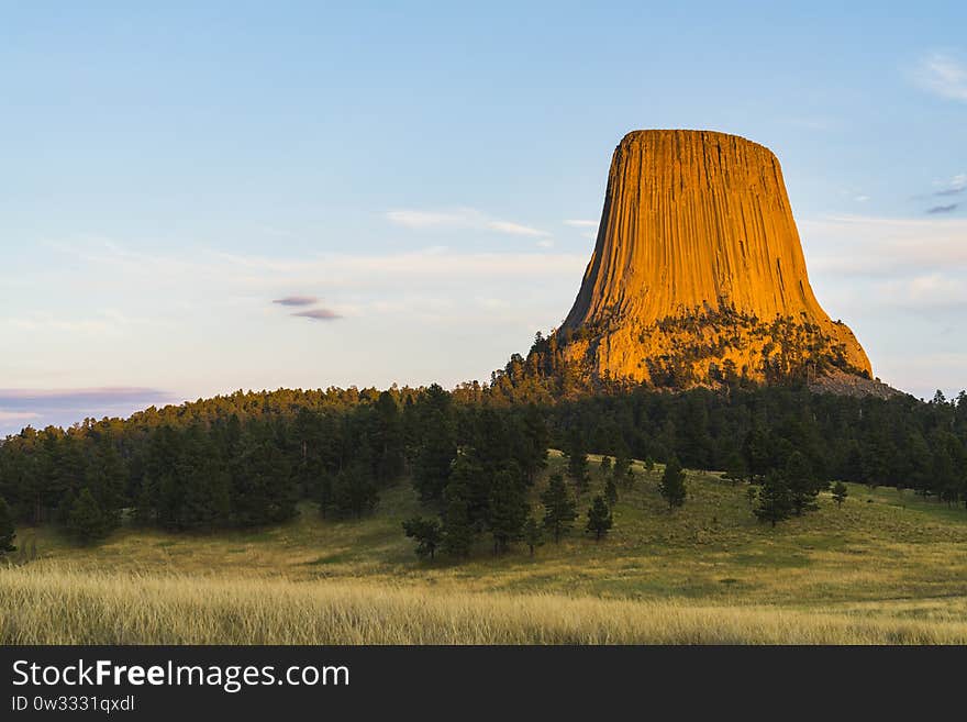 Devil tower at sunset ,wyoming,usa