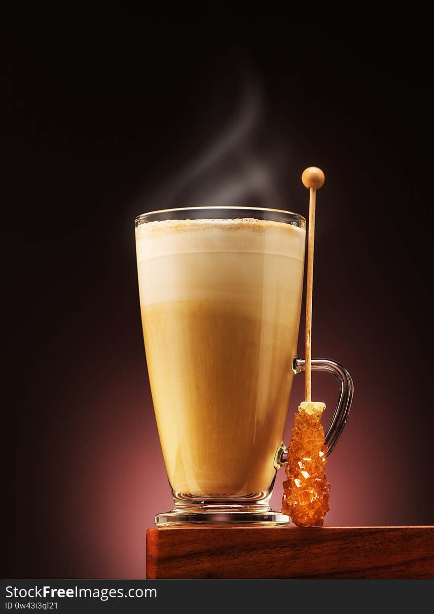 Cup coffee cappuccino or latte  on a wooden table