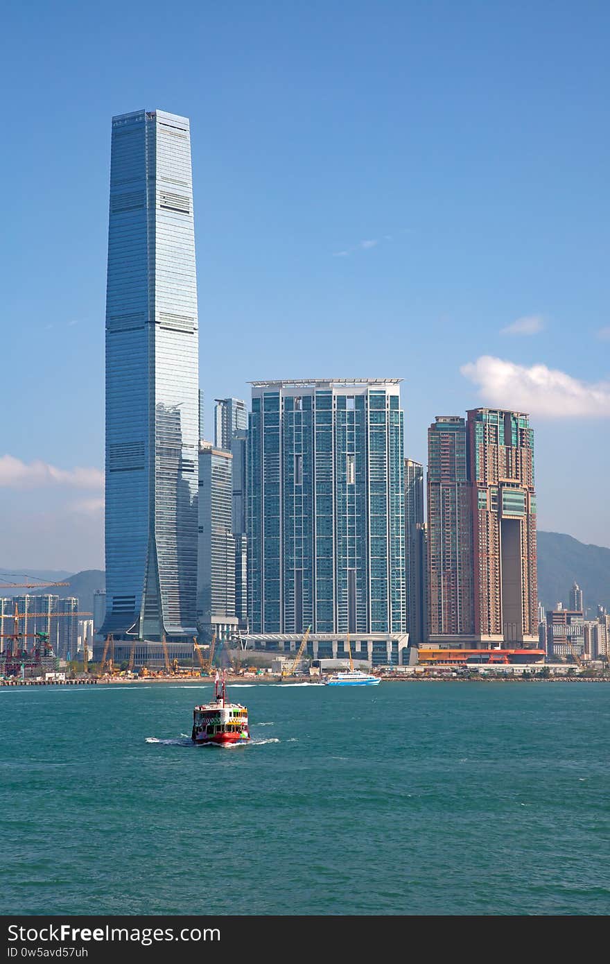 HONG KONG - APRIL 2: Ferry \"Day star\" cruising Victoria harbor on April 2, 2017 in Hong Kong, China. Hong Kong ferry is in operation for more than 120 years and is one of main attractions of the city