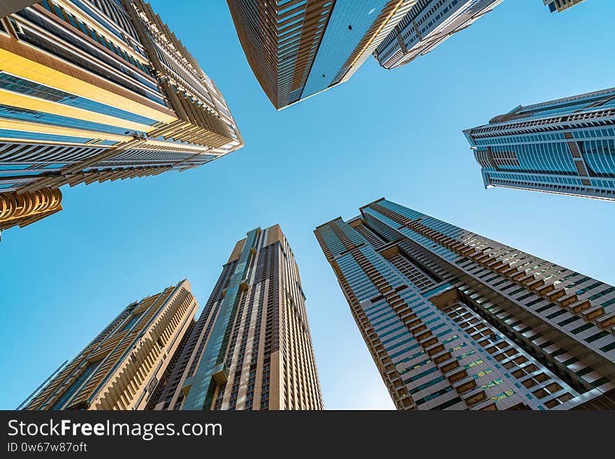 Dubai Skycrapers Against Blue Sky