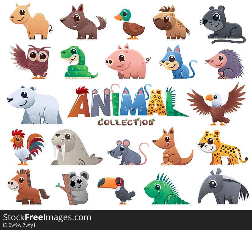 Vector illustration of Wild animals cartoons collection