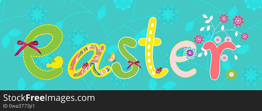 Colorful Easter banner with flowers elements composition. EPS10 vector file