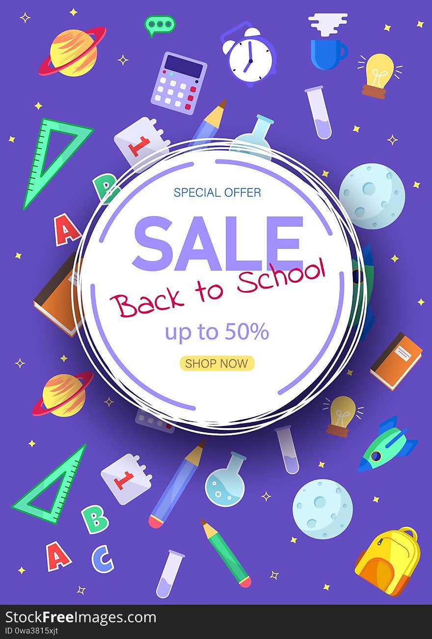 Back to School Sale Sign. Back to school banner, vector banner set of schoolbags,back to school concept ,colorful. Vertical view.