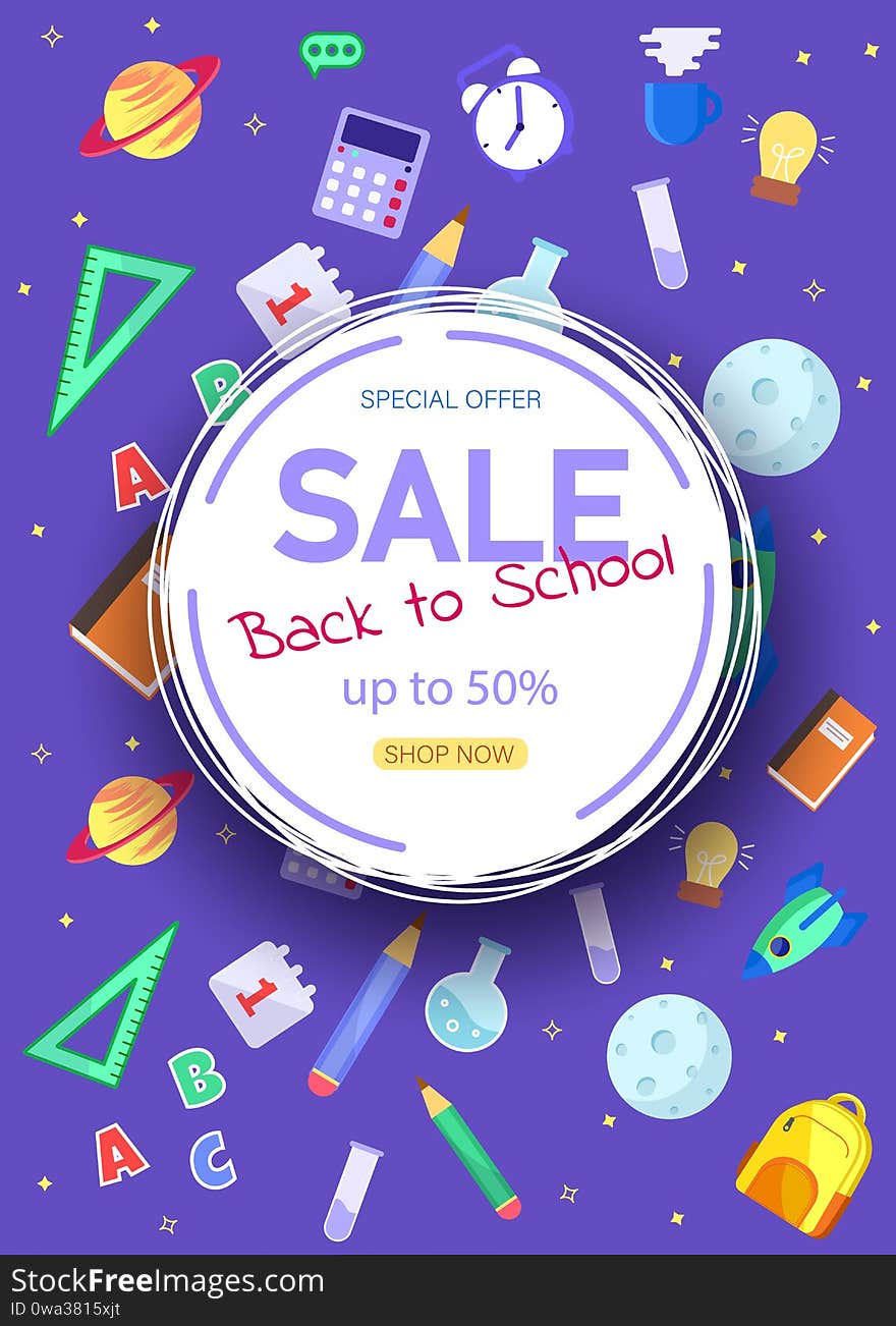 Back to School Sale Sign. Back to school banner, vector banner set of schoolbags,back to school concept ,colorful. Vertical view