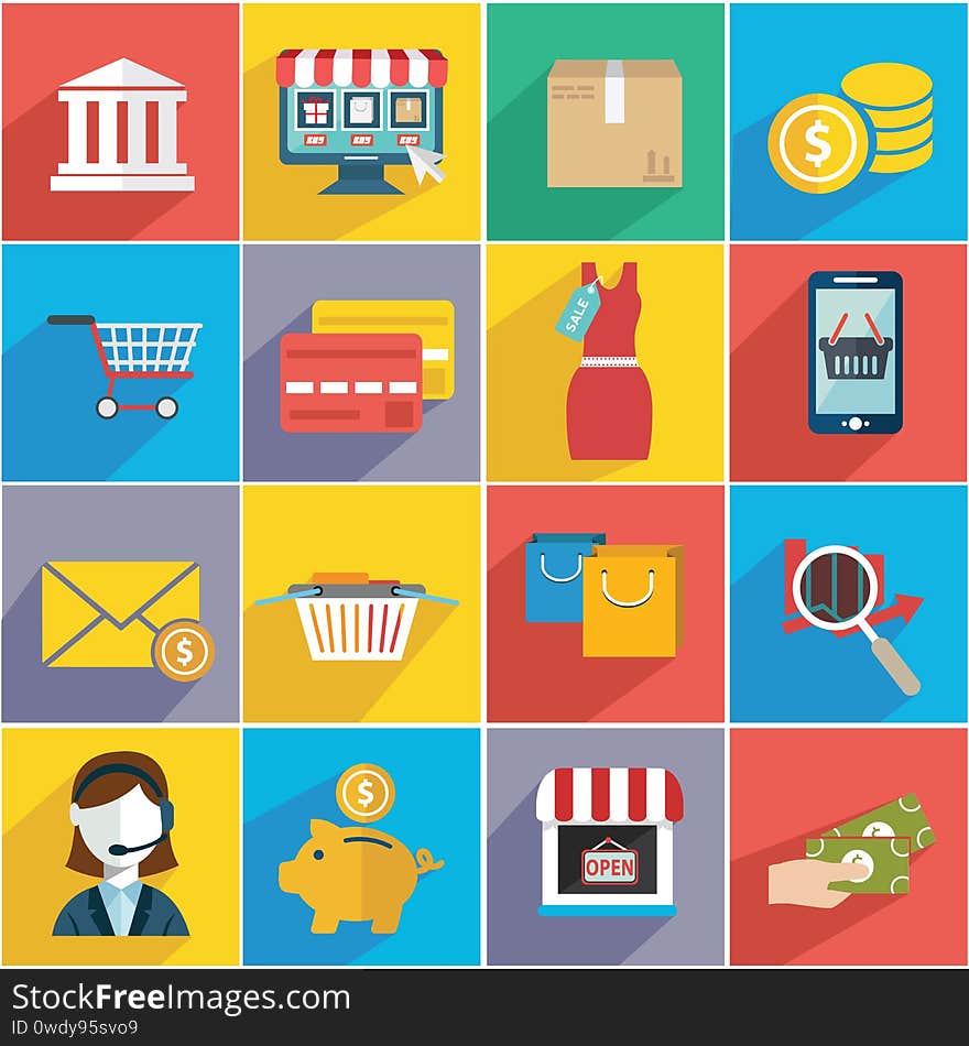 Vector illustration set of shopping icons , shopping items.