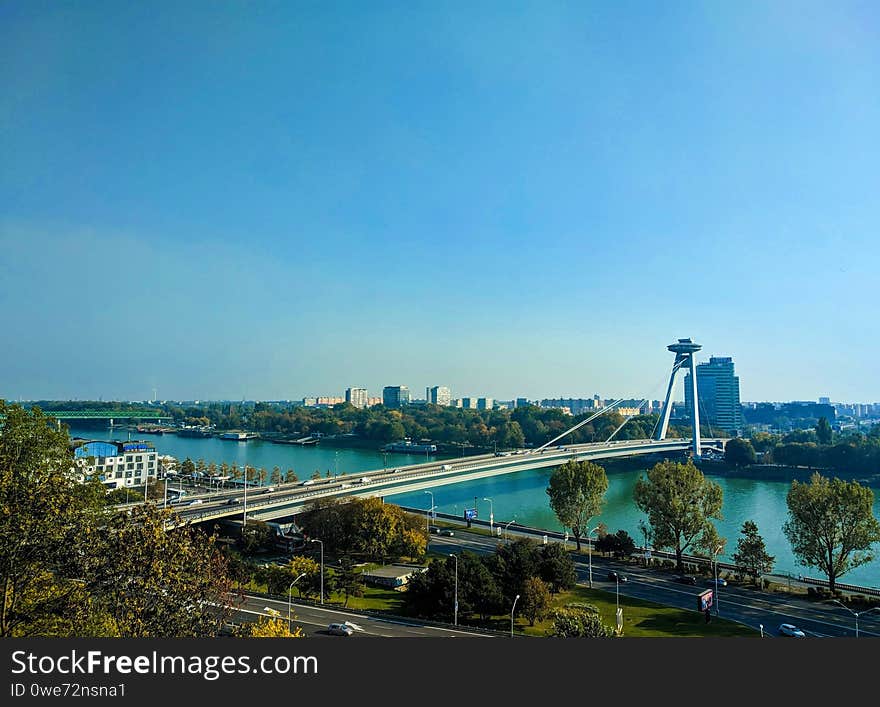 One of the biggest bridges in Bratislava, Slovakia called `Most SNP`. Very beautiful bridge, it reminds like the Golden Gate Bridge in San Francisco. One of the biggest bridges in Bratislava, Slovakia called `Most SNP`. Very beautiful bridge, it reminds like the Golden Gate Bridge in San Francisco.