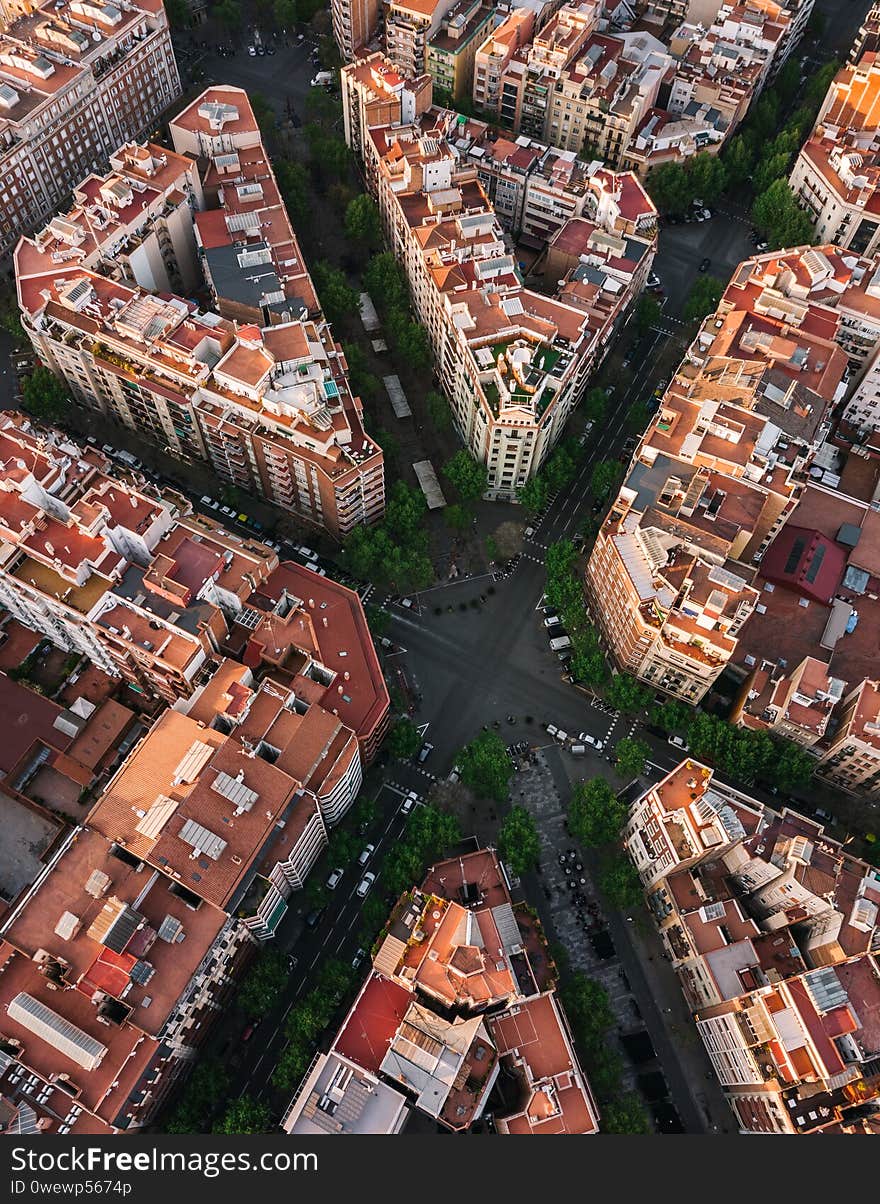 Barcelona street aerial view with beautiful patterns