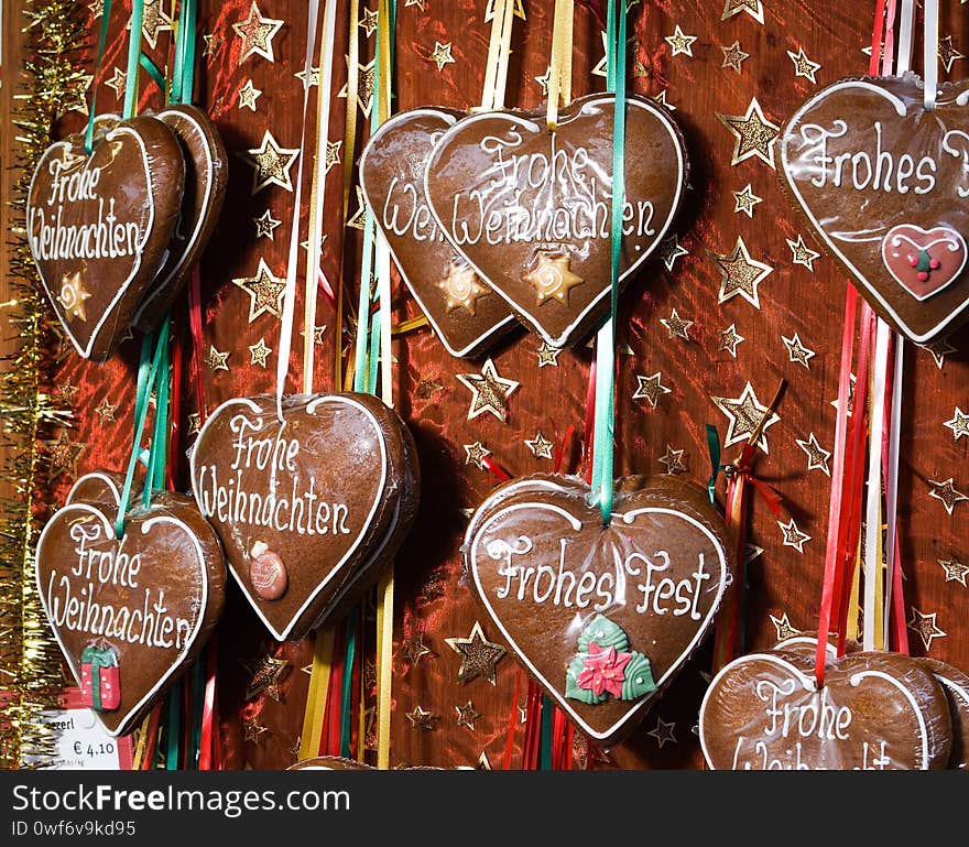 Many gingerbread cookies over the counter, during Vienna Christmas Market.Merry Christmas candy bar