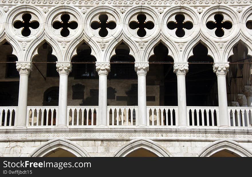 Facade of the Doge`s Palace in Venice made in gothic style