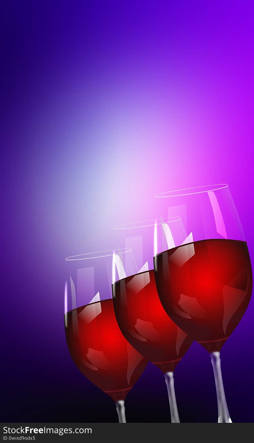 Wine glasses on purple bright background. vector illustration.