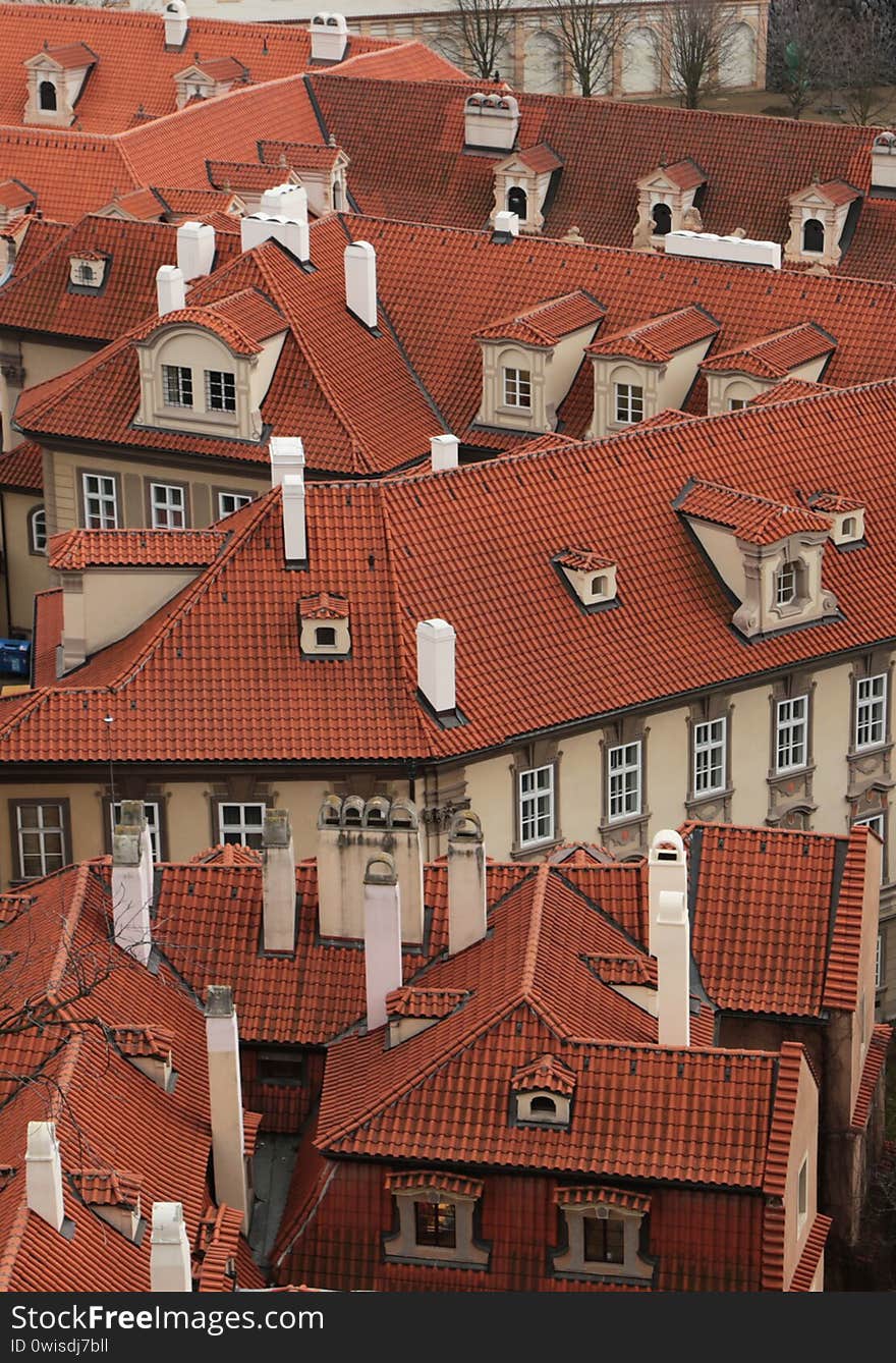 Prague roof tops. Aerial view of old red roofs in prague from top of city hall