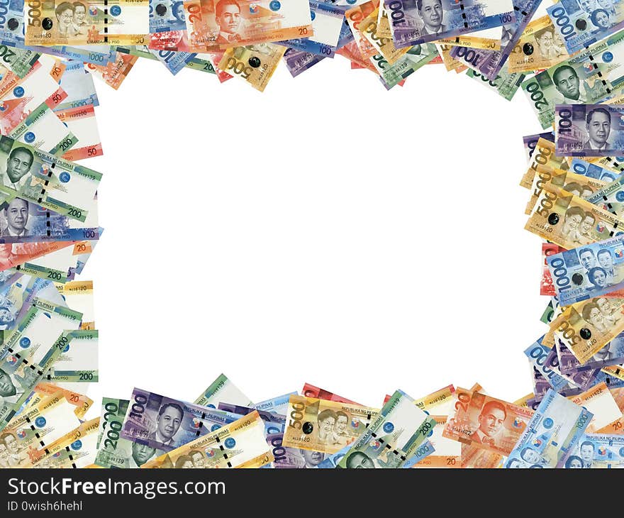 Border made of Philippine peso banknotes, with white center. 4:3 image. Great image for economic, trade or wealth related issues.