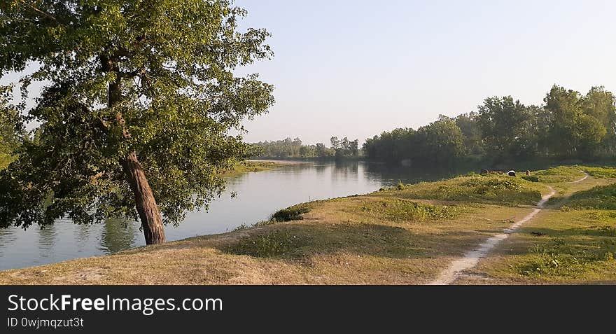 The indian in river of village.