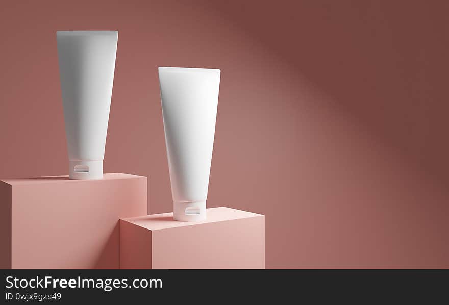 Beauty medical skincare cosmetic lotion cream mockup bottle packaging product on background of science in healthcare pharmaceutical, 3d illustration rendering. Beauty medical skincare cosmetic lotion cream mockup bottle packaging product on background of science in healthcare pharmaceutical, 3d illustration rendering