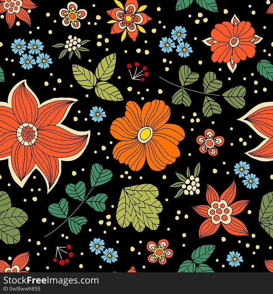 Hand drawn floral doodle vector seamless pattern. Hand drawn floral doodle vector seamless pattern