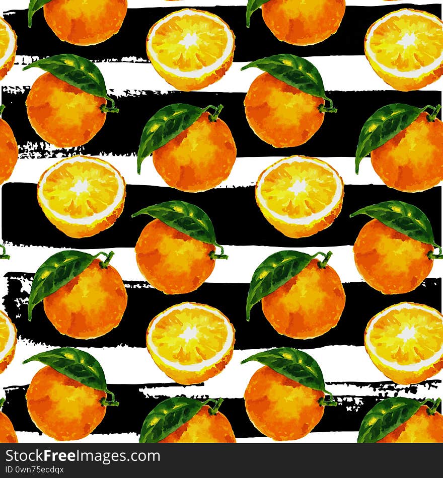 Seamless pattern with  watercolor citrus: lemon, orange, grapefruit