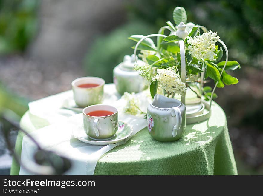 Two cups of hot tea. Glass Cups Tea. Outdoor