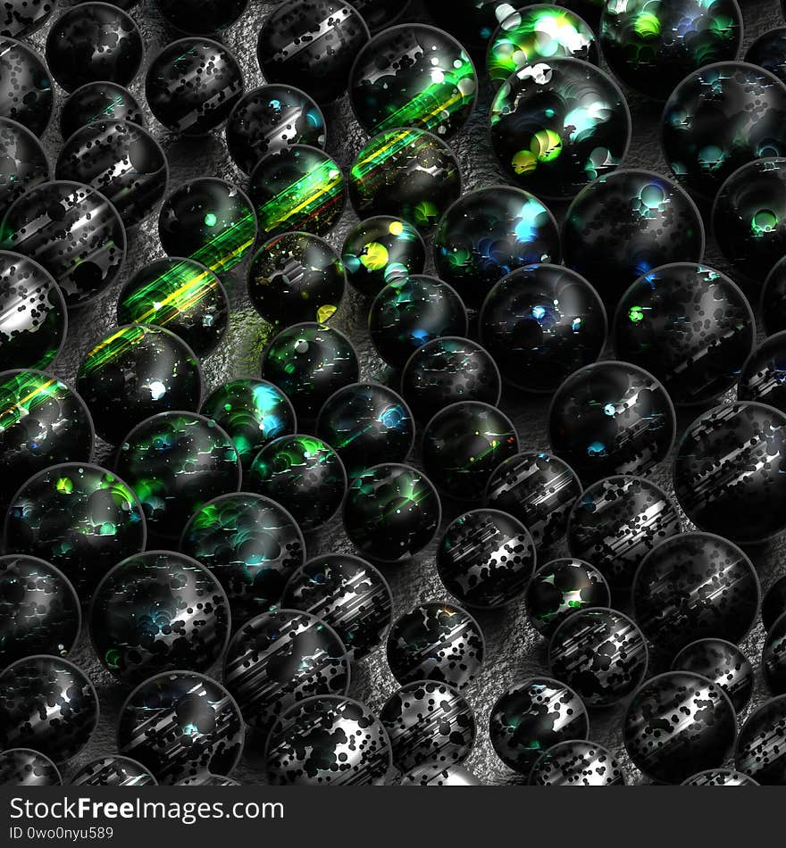 Artistic and abstract background of spheres with colored circles textures