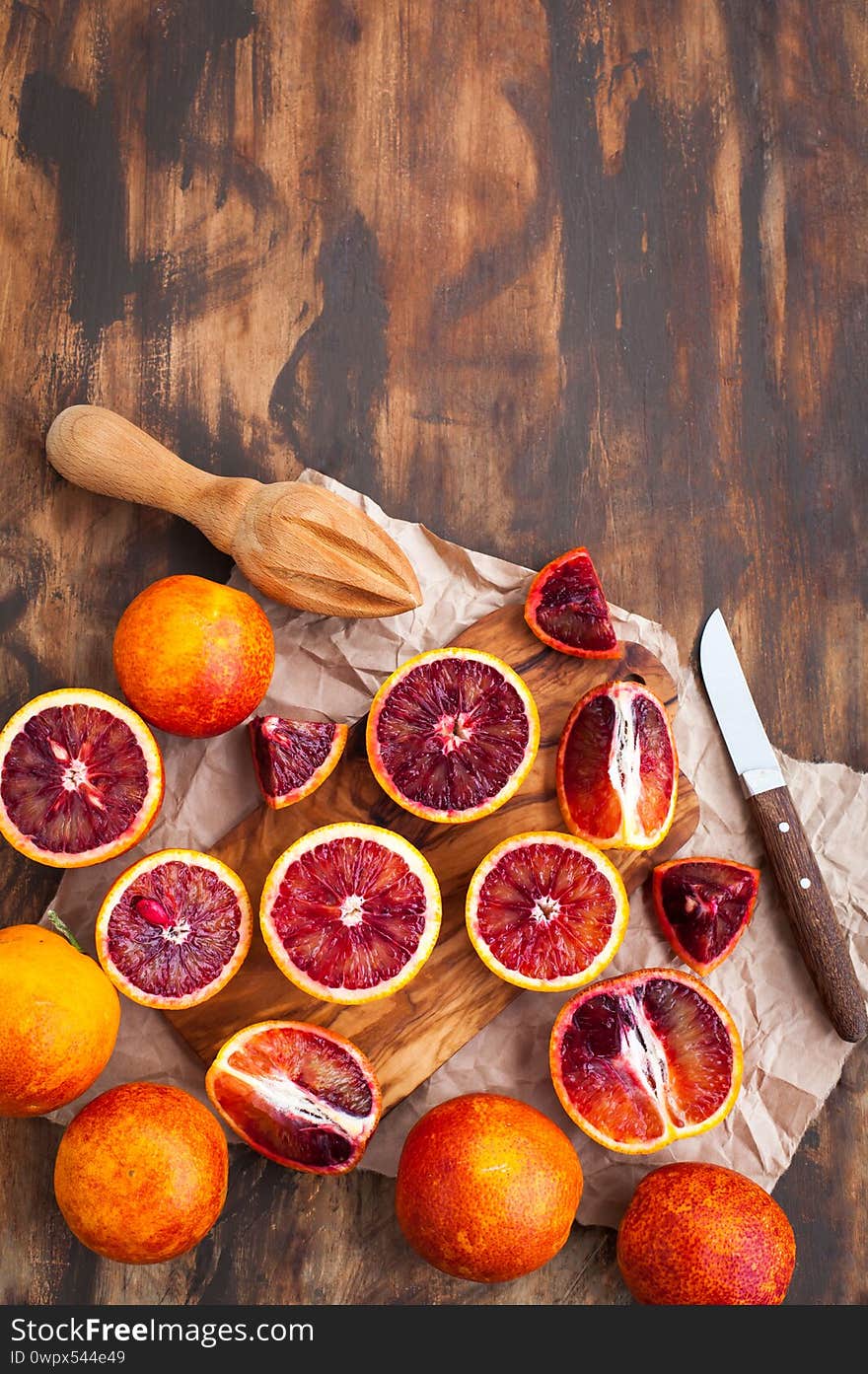 Fresh ripe red blood oranges sicilian, top view