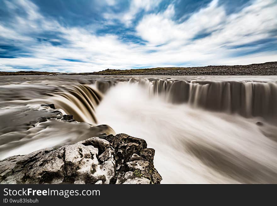 A raging waterfall in northern iceland