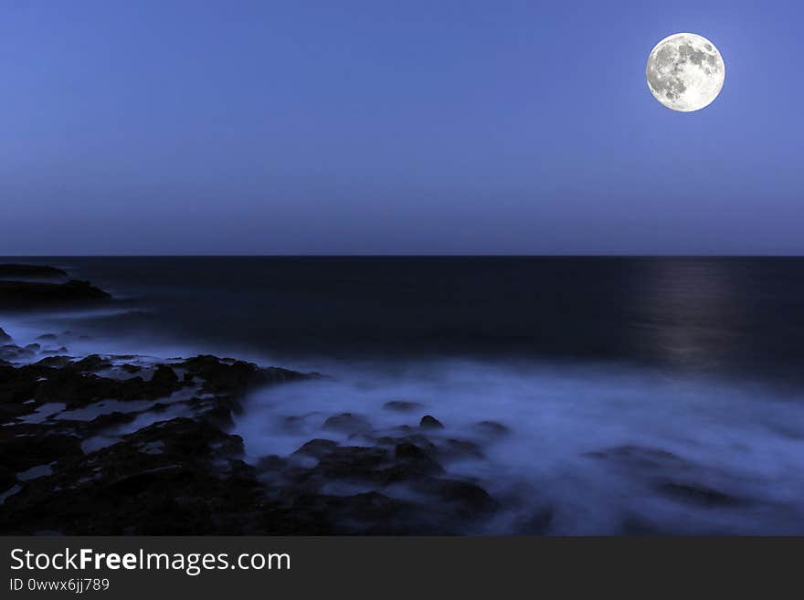 Moon Over The Ocean - Lanzarote, Canary Islands, Spain