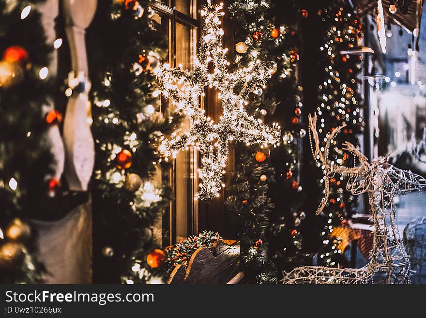 Christmas decorations - window lights, luminous star close-up