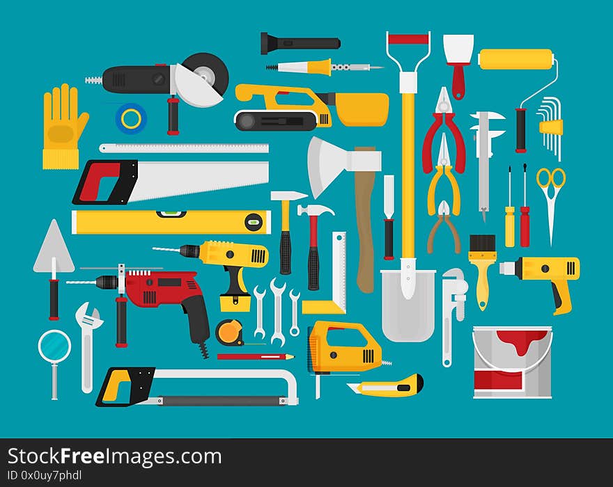 Repair and construction illustration with working tools icons colorful for web and design work