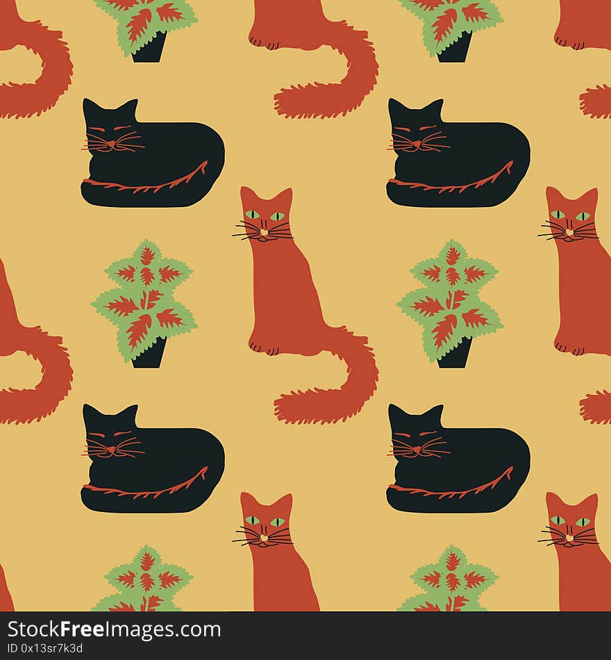 Seamless cats vector decorative pattern. Seamless cats vector decorative pattern