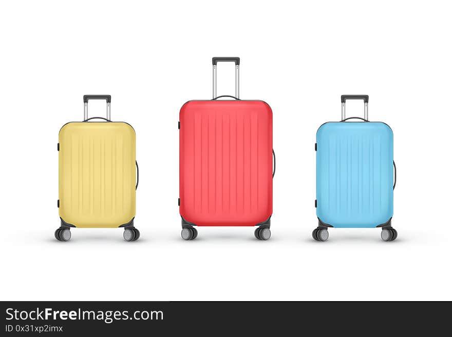 Set of realistic plastic suitcases. Travel bag isolated on white background. Vector Illustration